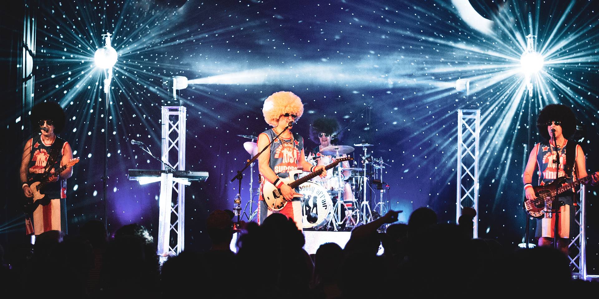 View of band and crowd from the stage