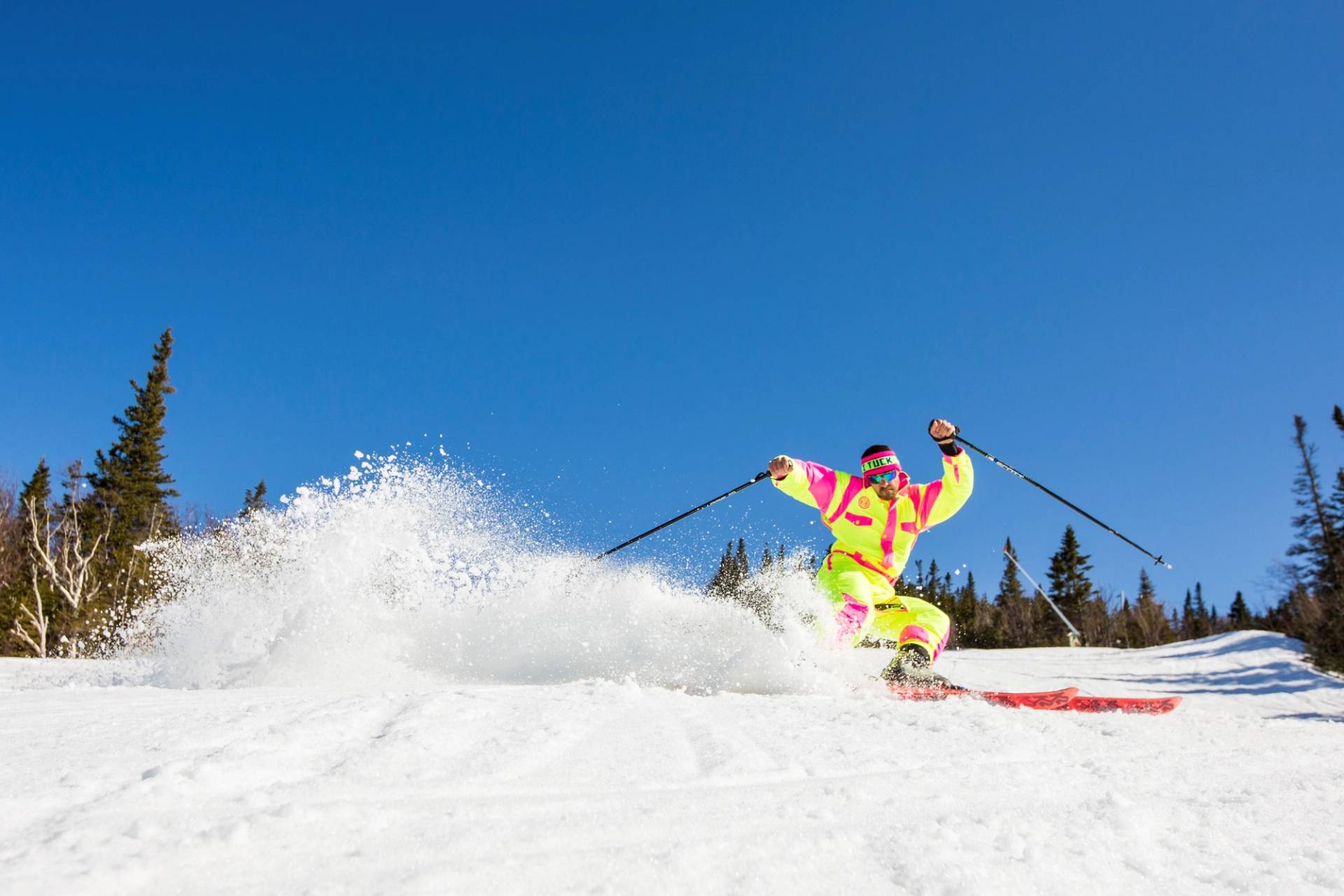 spring skier in vintage outfit