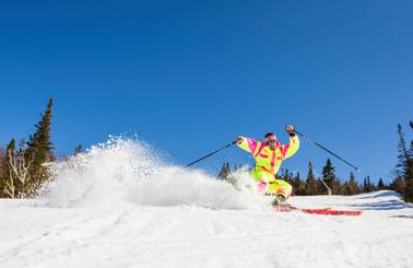 spring skier in vintage outfit