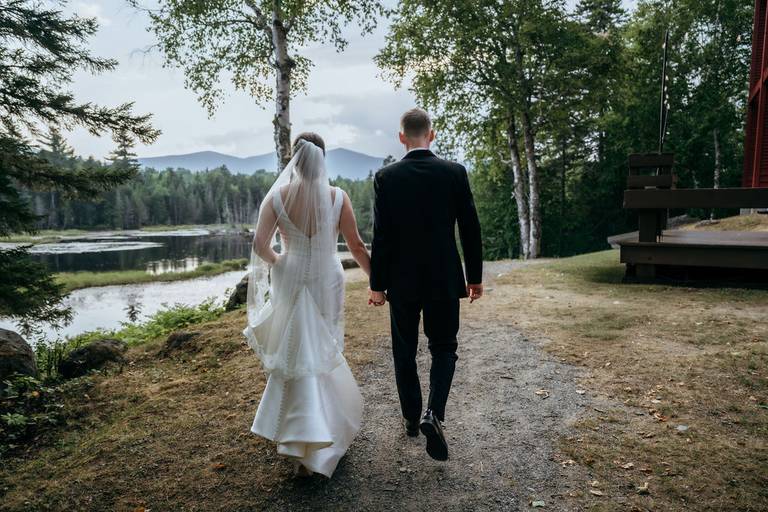Bride and groom walking