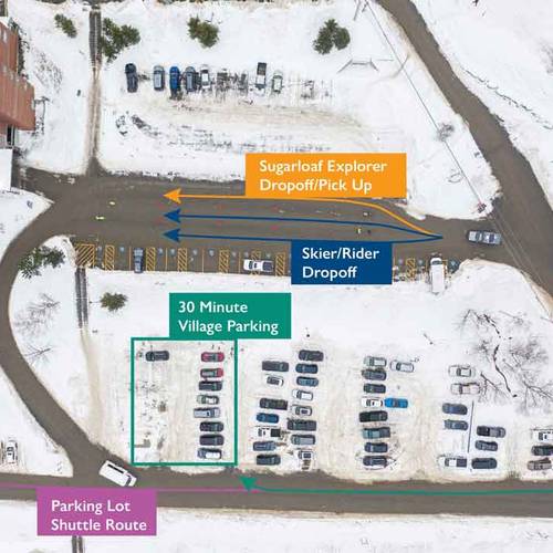 Parking lot graphic illustrating shuttle drop-off and pick-up