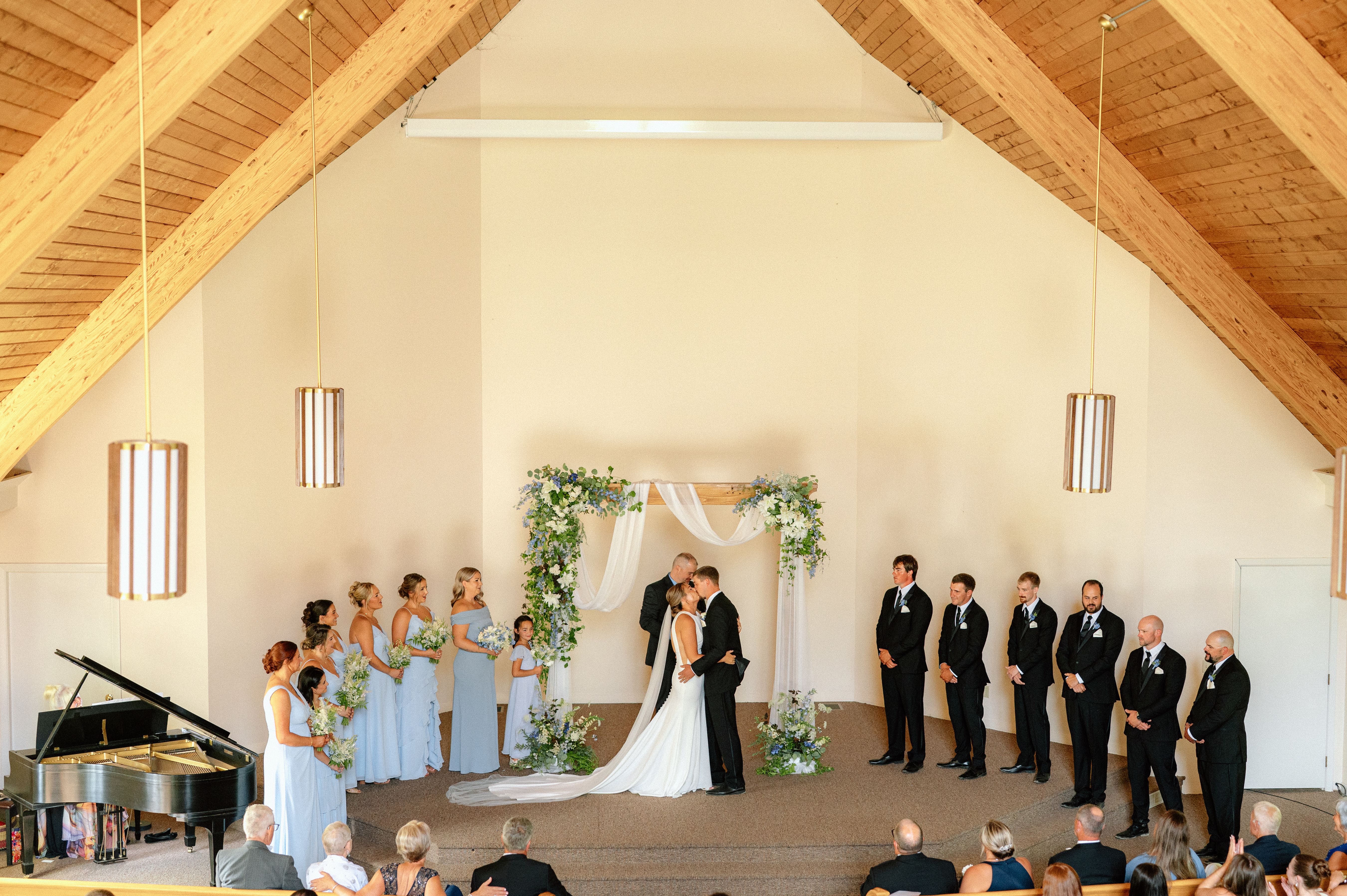 Bride and Groom first kiss in chapel