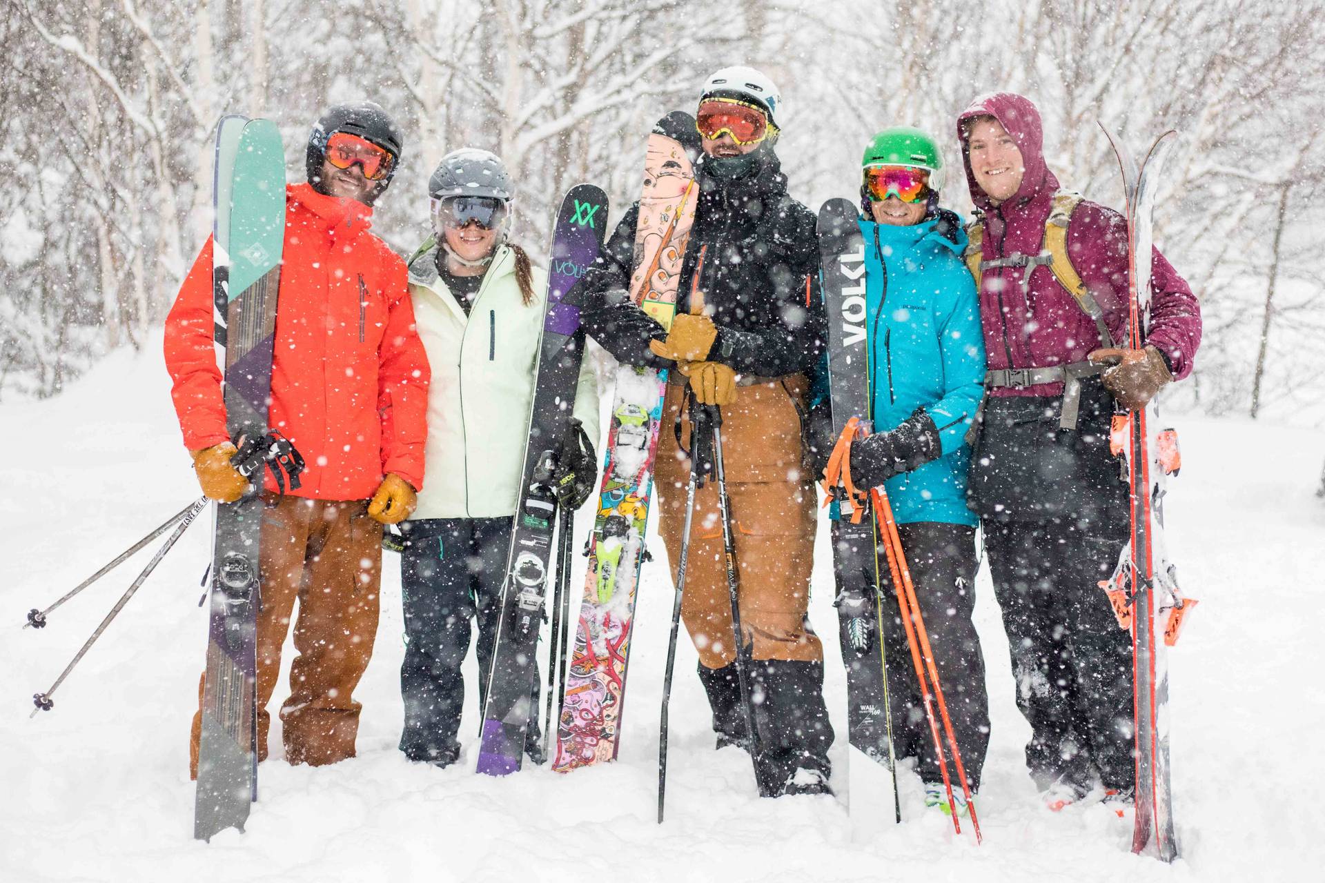 Friends posing for ski photo