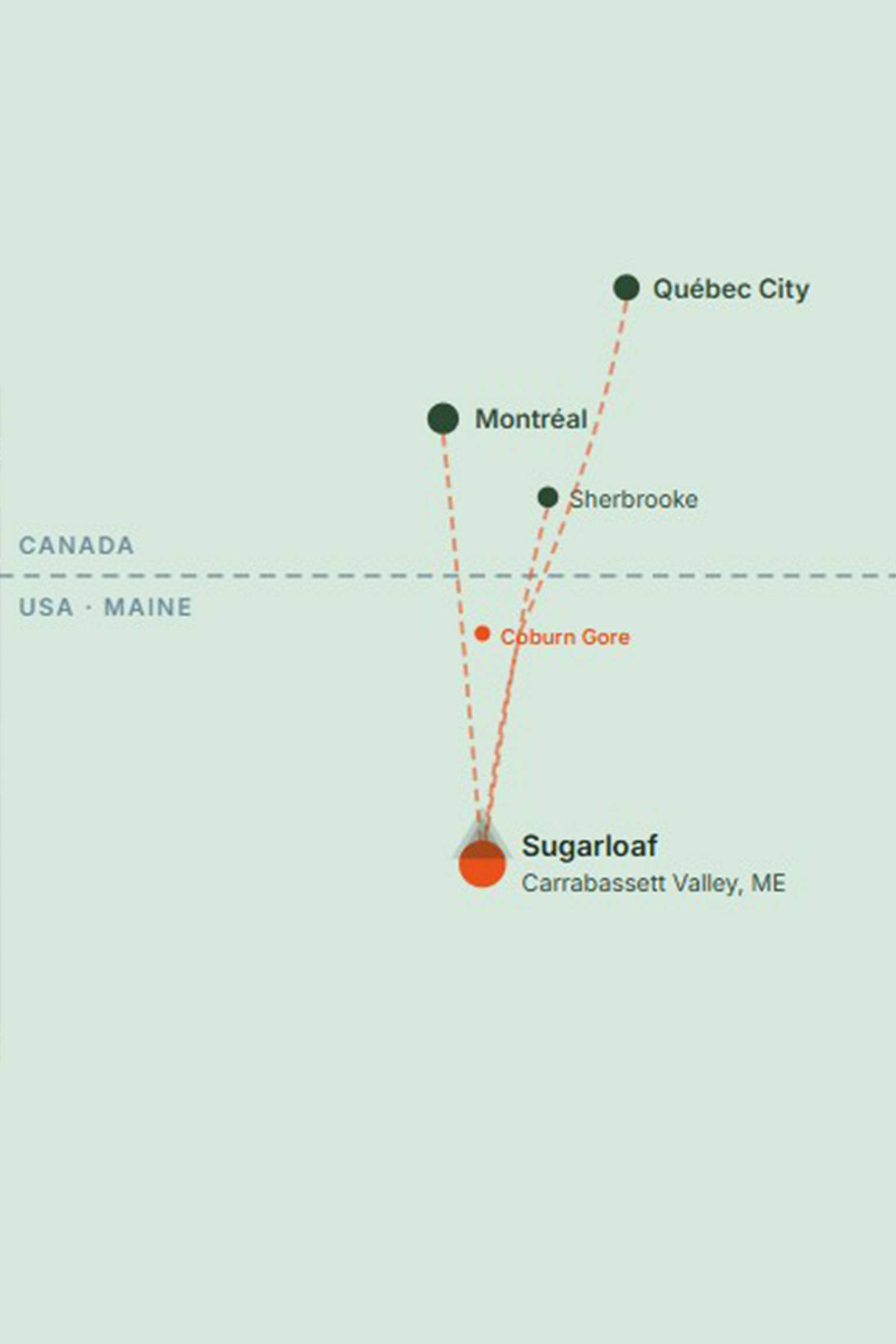 Map with routes from Canada to Sugarloaf