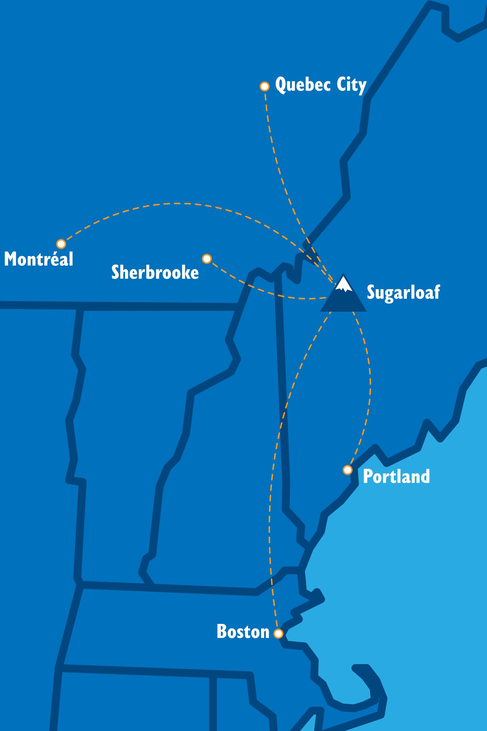 Map with routes from Canada to Sugarloaf
