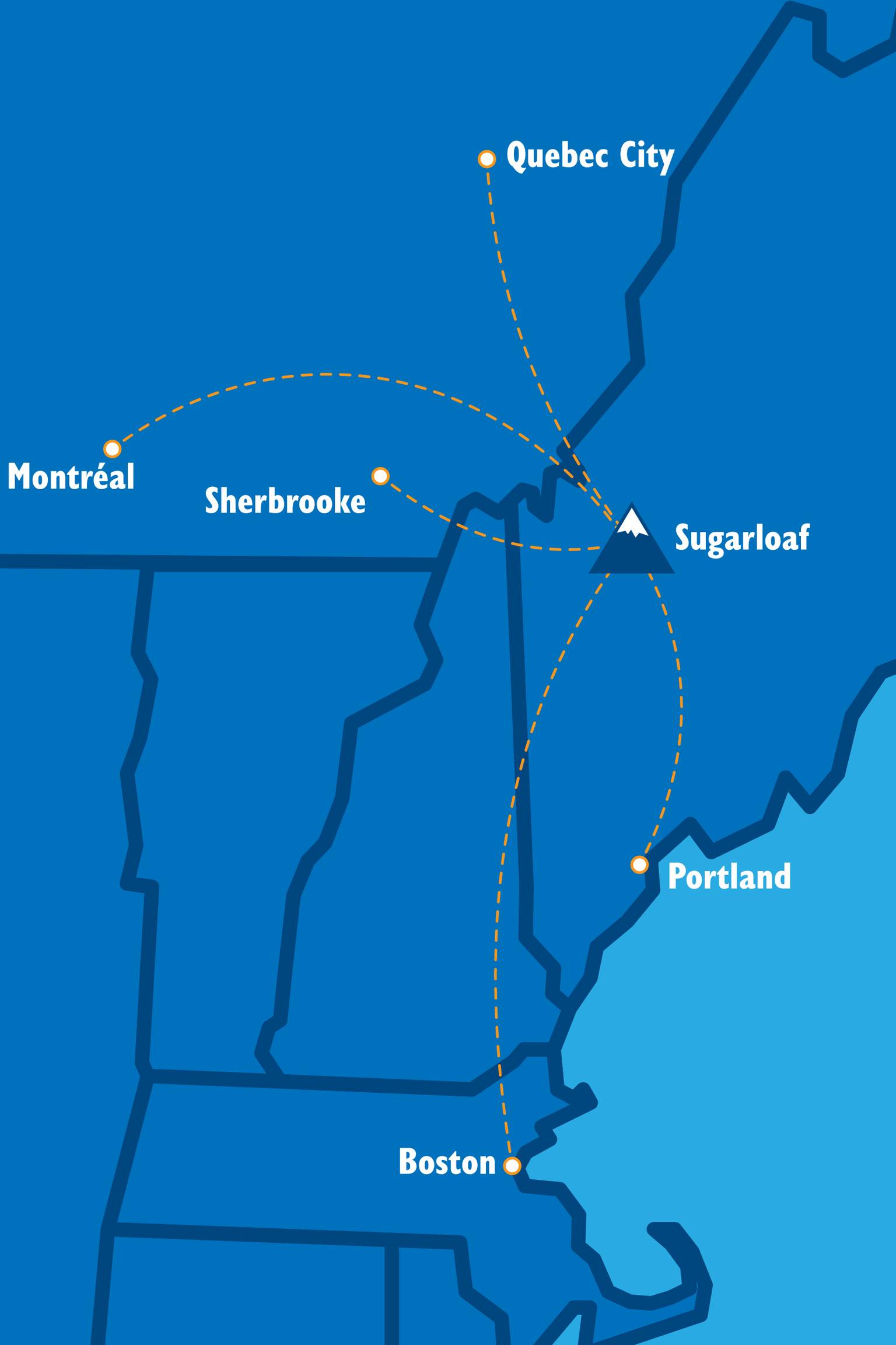 Map with routes from Canada to Sugarloaf