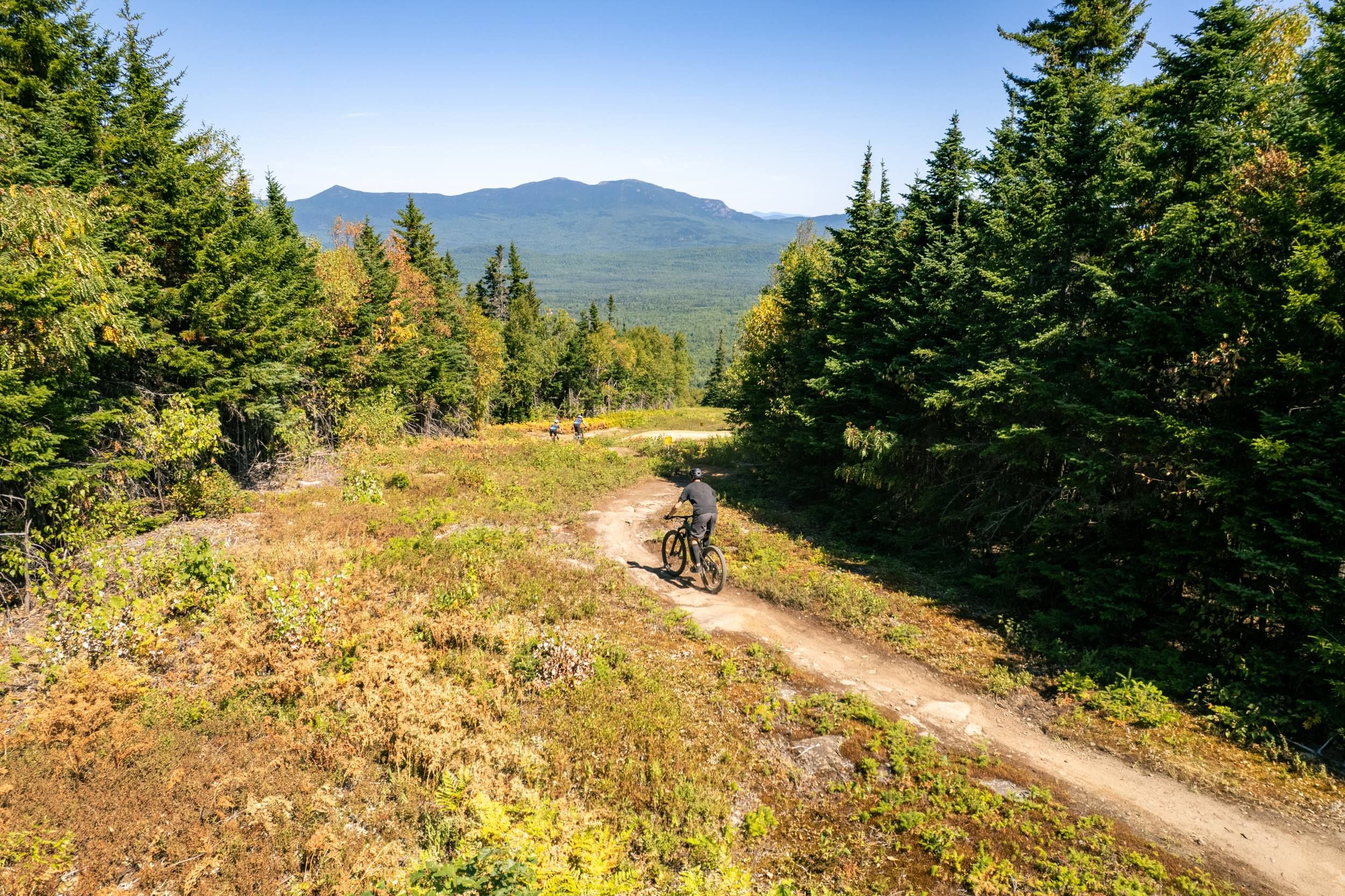 A rider on Boulderdash trail at Sugarloaf Bike Park