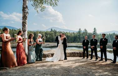 Bride and groom at bridal rock