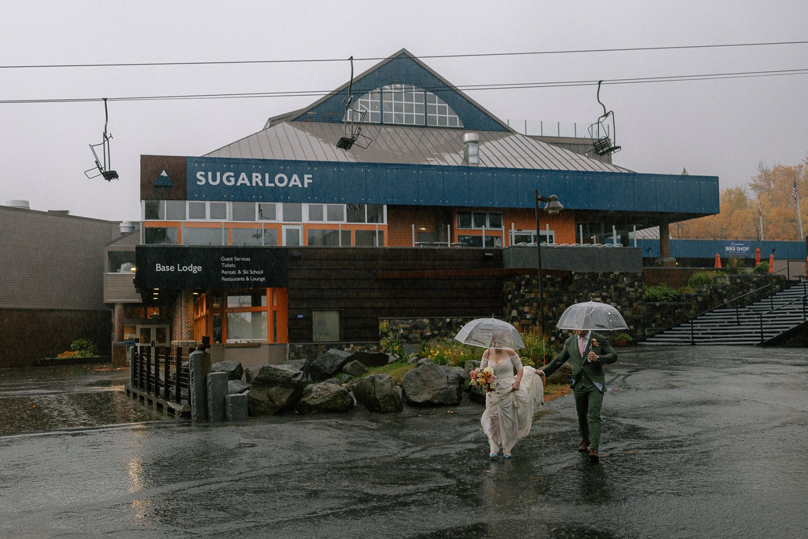 Couple walking in the rain