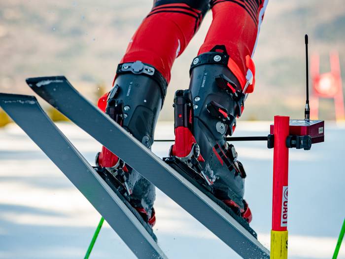 A racer in the start gates at Sunday River, Maine