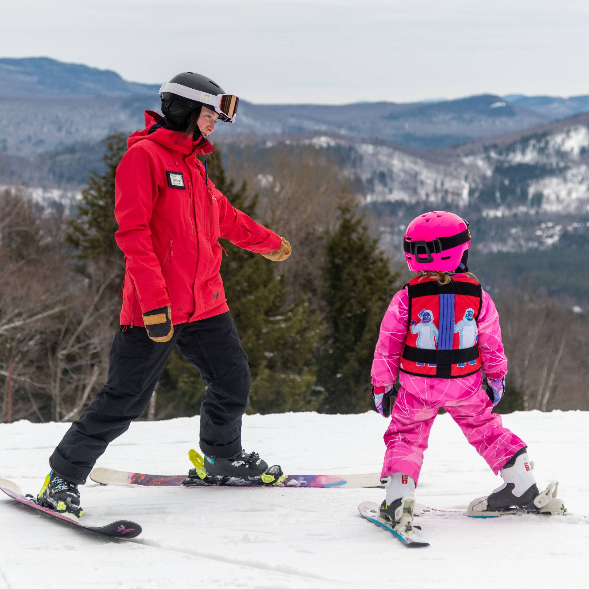 A child in a ski lesson with Sunday River SnowSports School