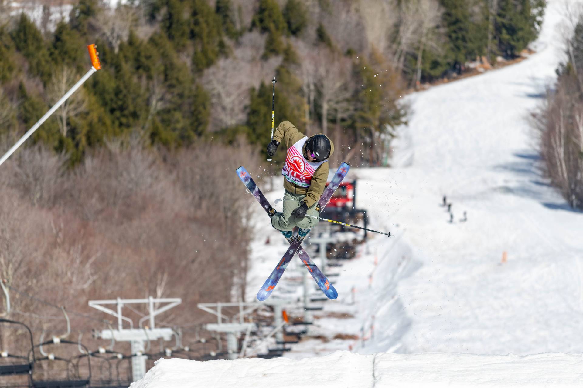 A person jumping at Sunday River's Bust N Burn.