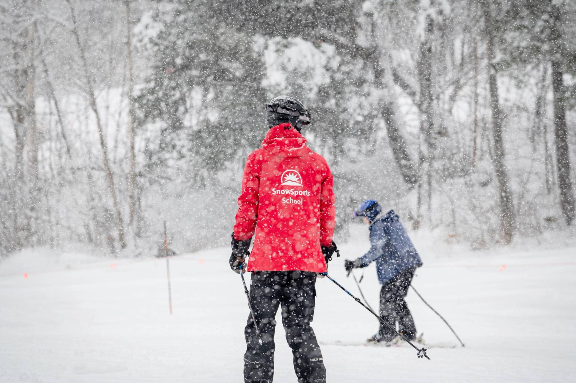 A person taking a lesson at Sunday River.