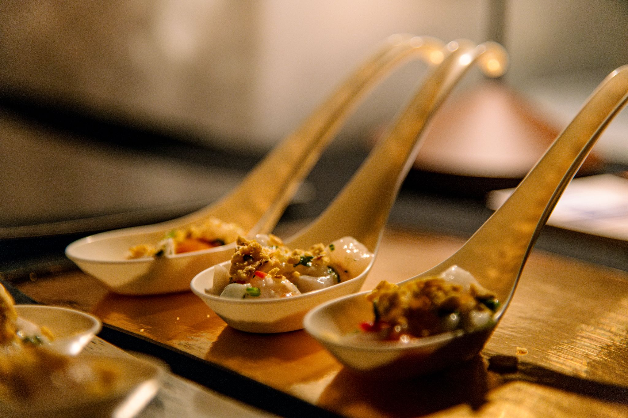 A line of small bites at the Chef Summit at Sunday River.