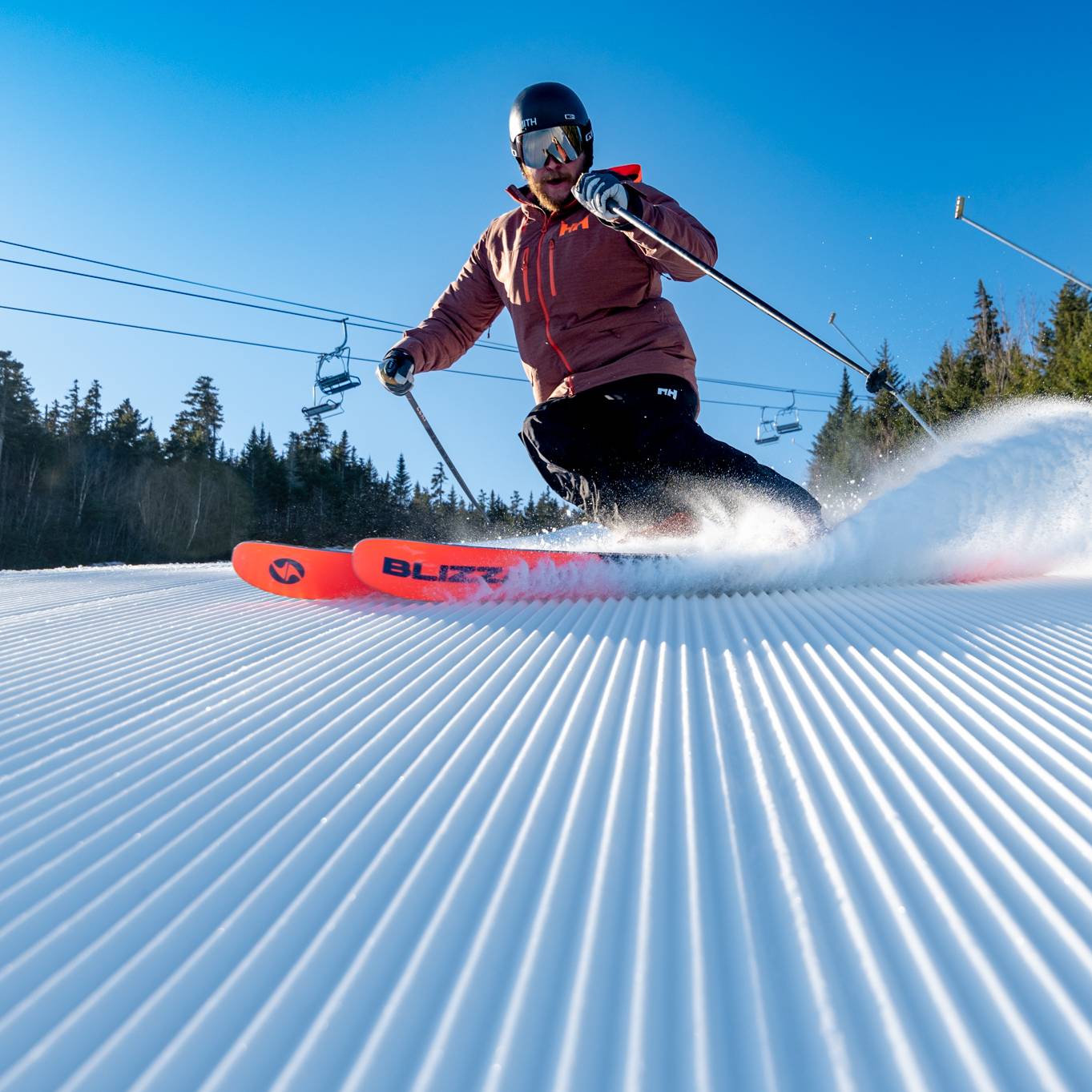 A skier on Corduroy at Sunday River