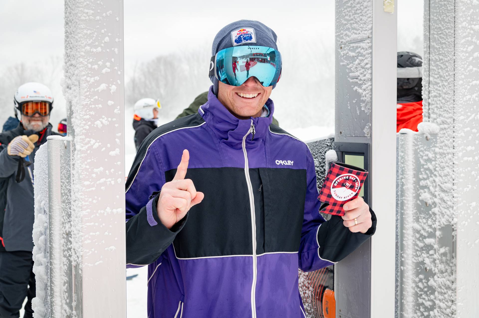A skier at the RFID gates for opening day at Sunday River Resort