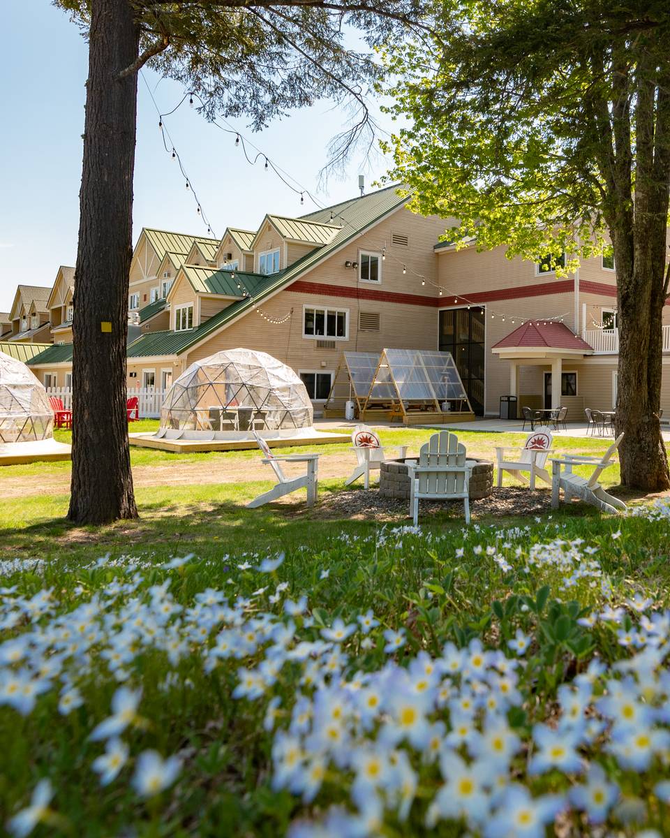 Grand Summit exterior in the summer with the igloos.