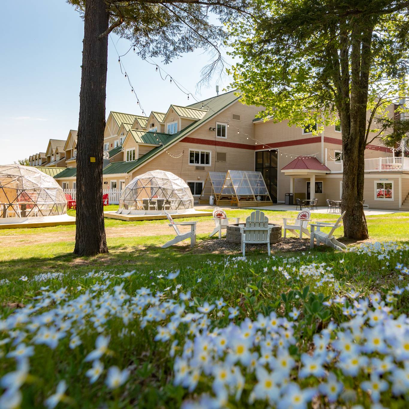 Outside of the Grand Summit Hotel with the igloos in summer.