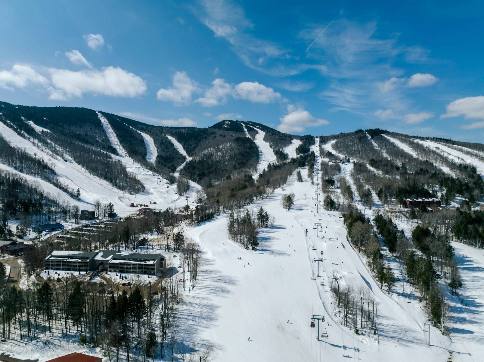 Snow covered peaks at Sunday River, Maine.