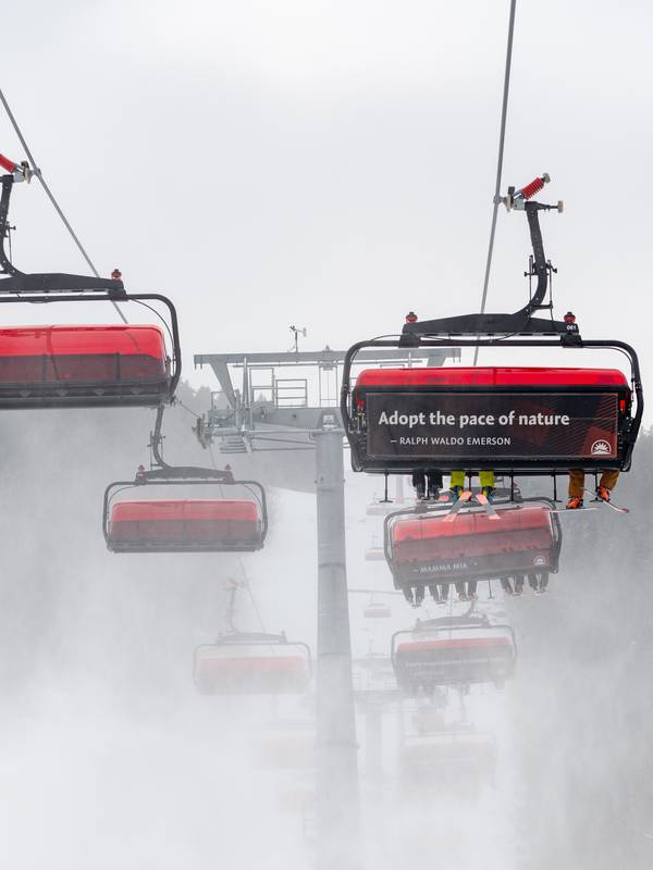 Snowmaking under the lift line of Barker 6 at Sunday River.