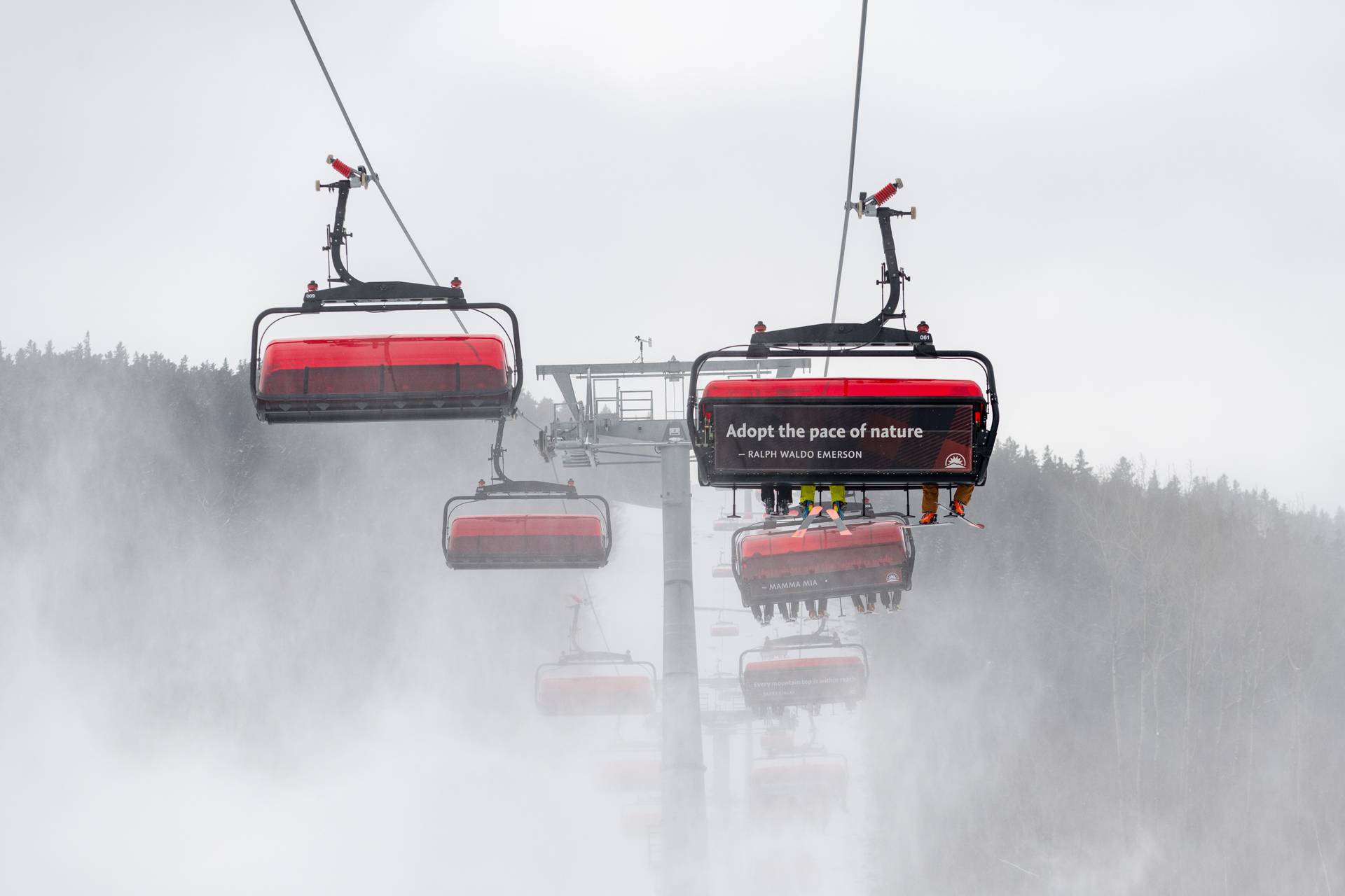 The back of the chairs of the Jordan 8 at Sunday River.