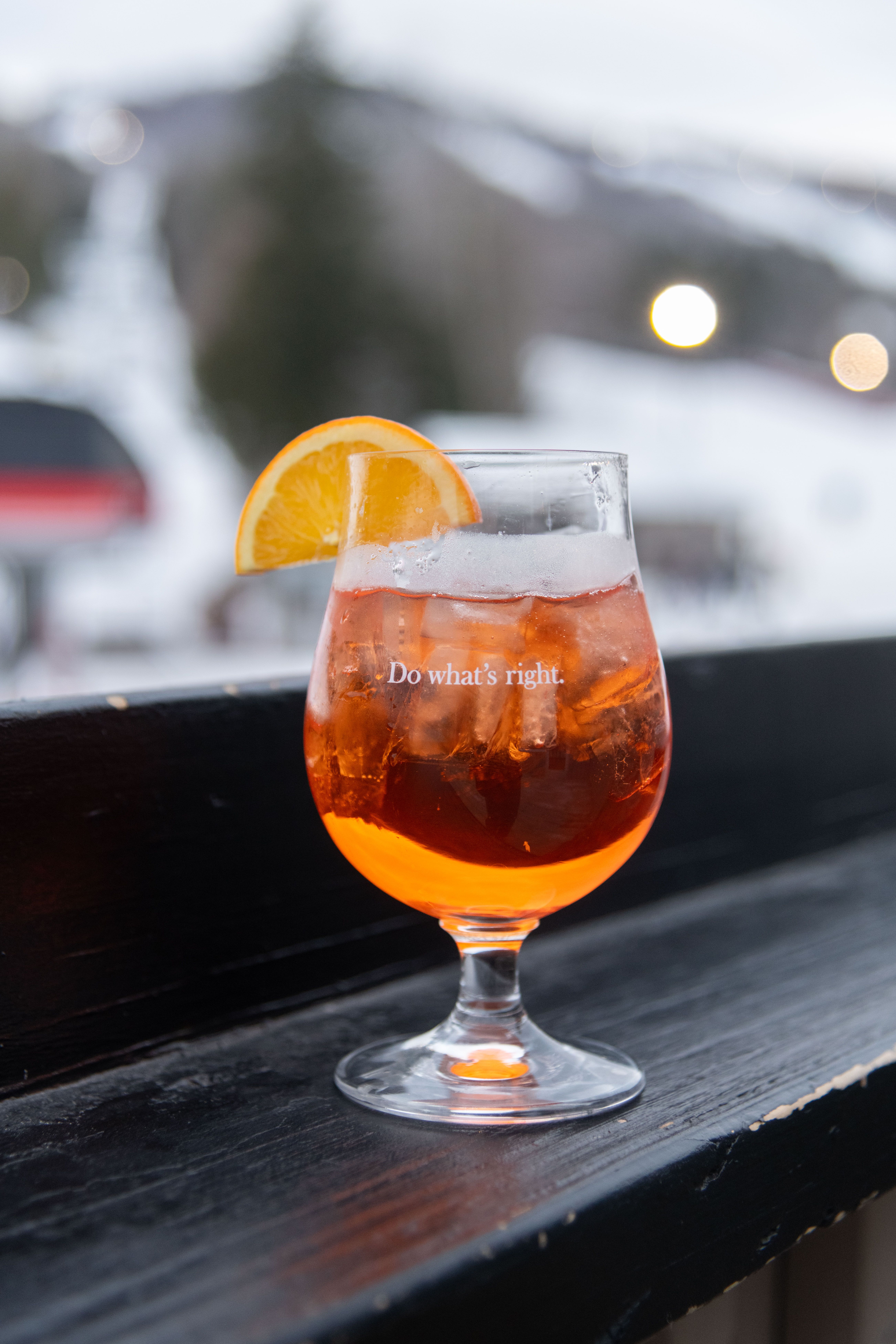 A mixed drink on the deck of the Foggy Goggle at Sunday River.