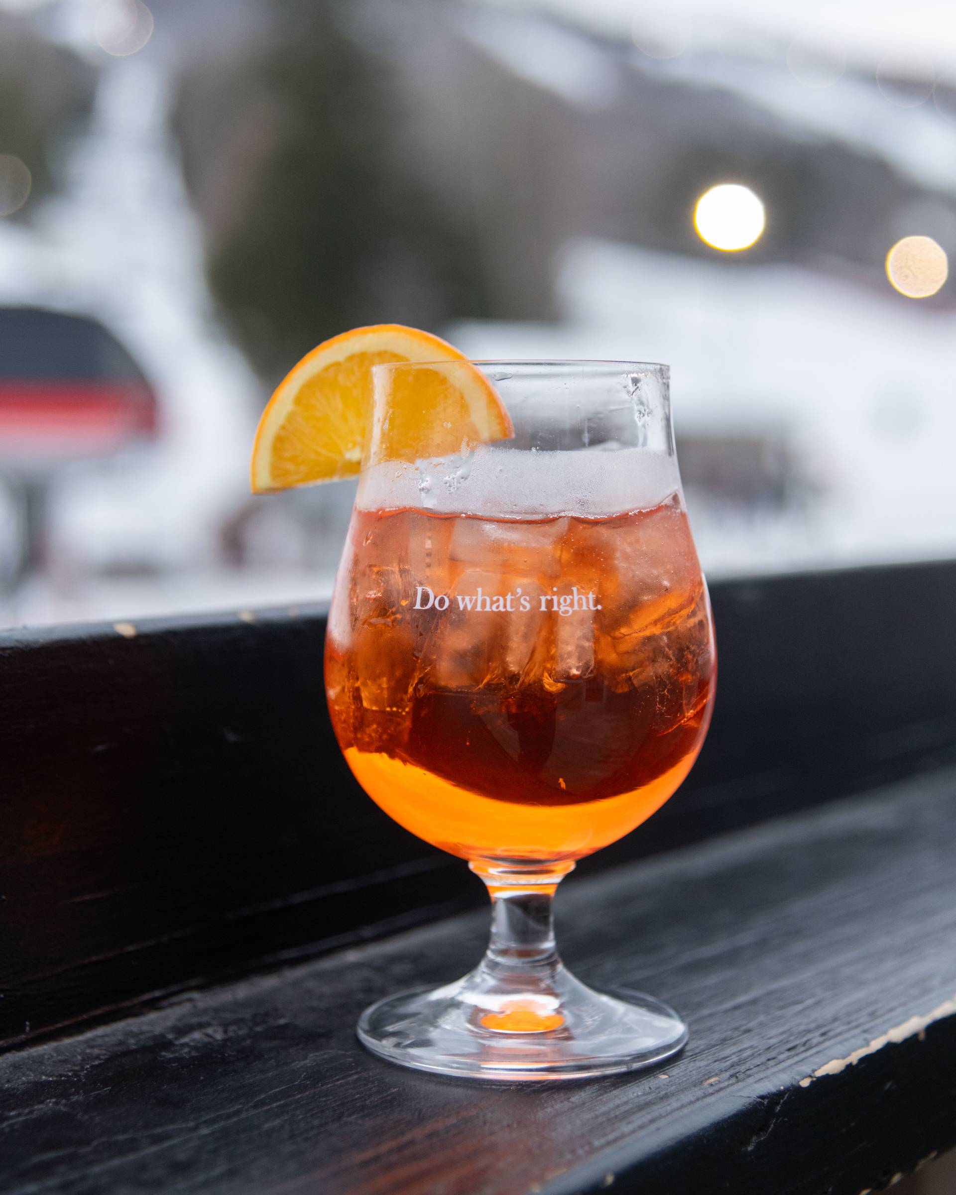 A mixed drink on the deck of the Foggy Goggle at Sunday River.