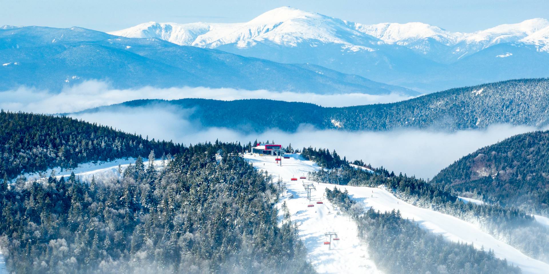 Jordan 8 at Sunday River with the presidential mountain range in the background.