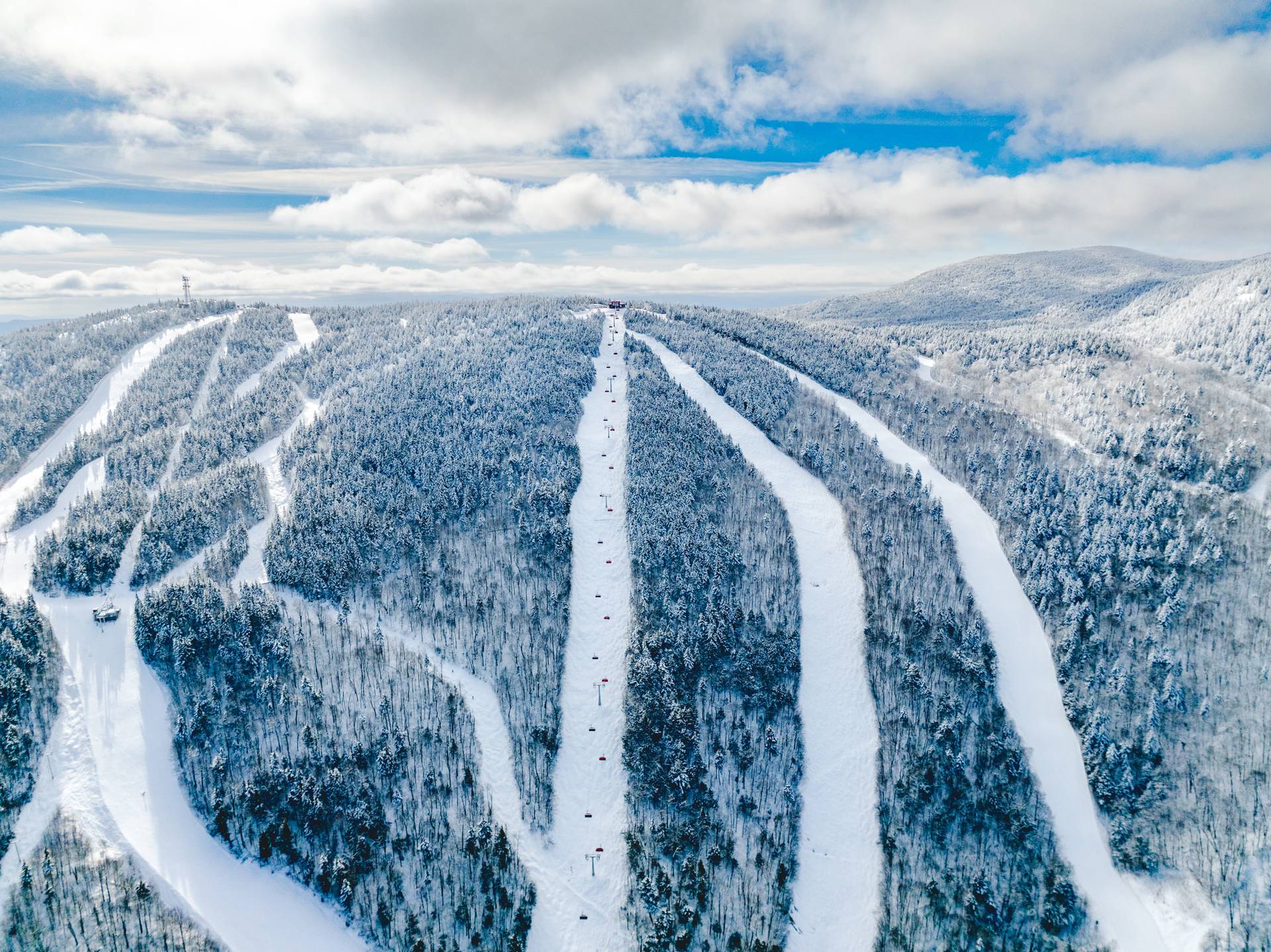 An aerial view of the Jordan 8, and the Jordan Bowl, at Sunday River.