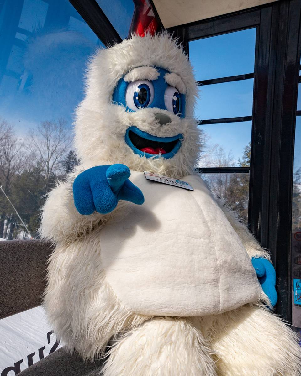 Eddy the Yeti at Sunday River in the Chondola.