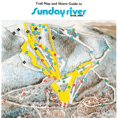 An updated ski map of Sunday River in the 1980s.