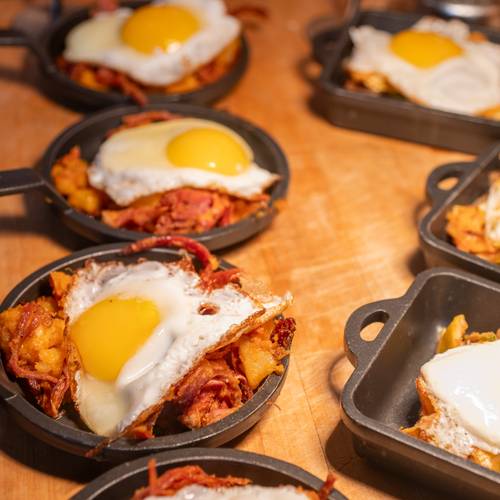 Eggs over hash for brunch.