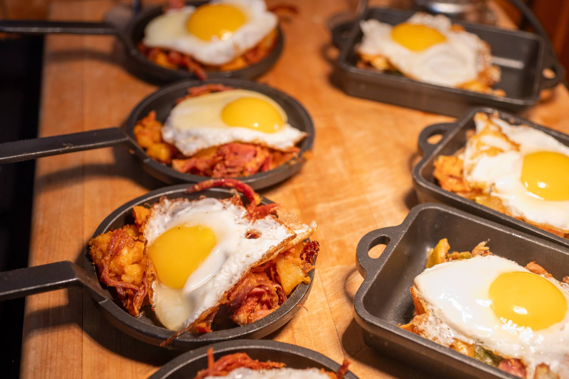 Eggs over hash for brunch.
