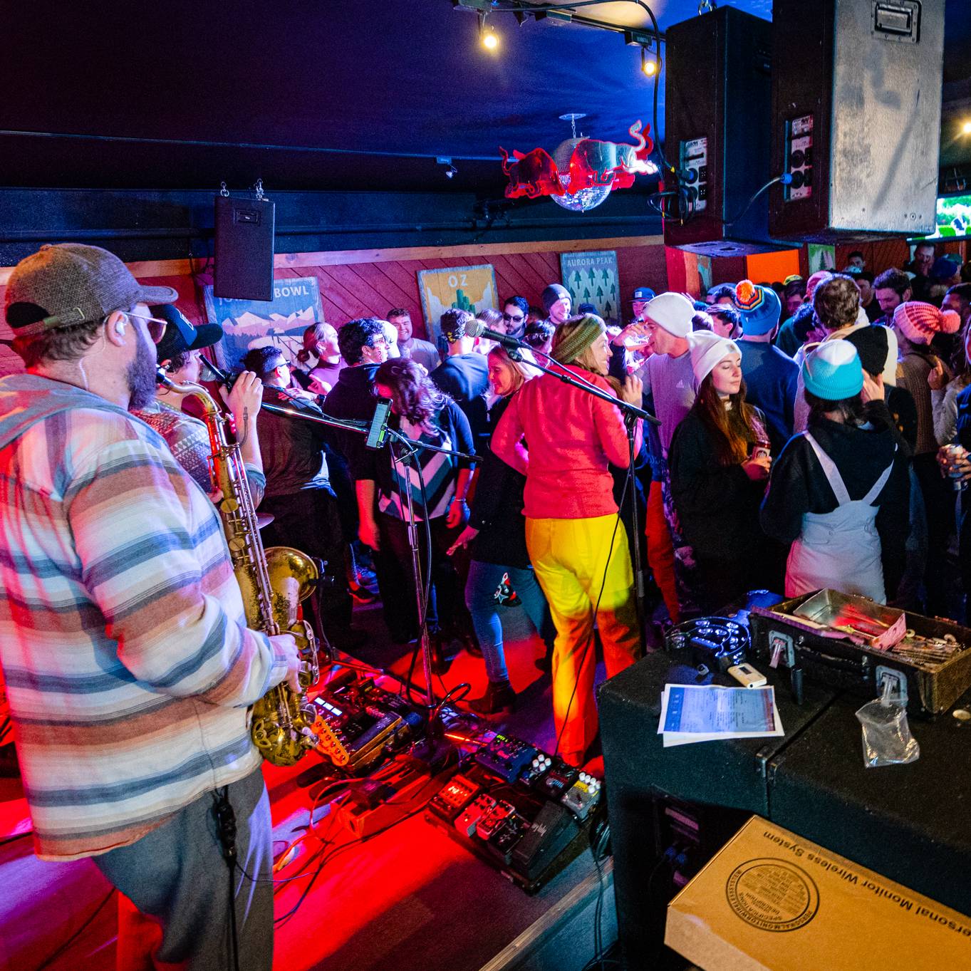 People dancing to a band at Sunday River's Foggy Goggle Restaurant.