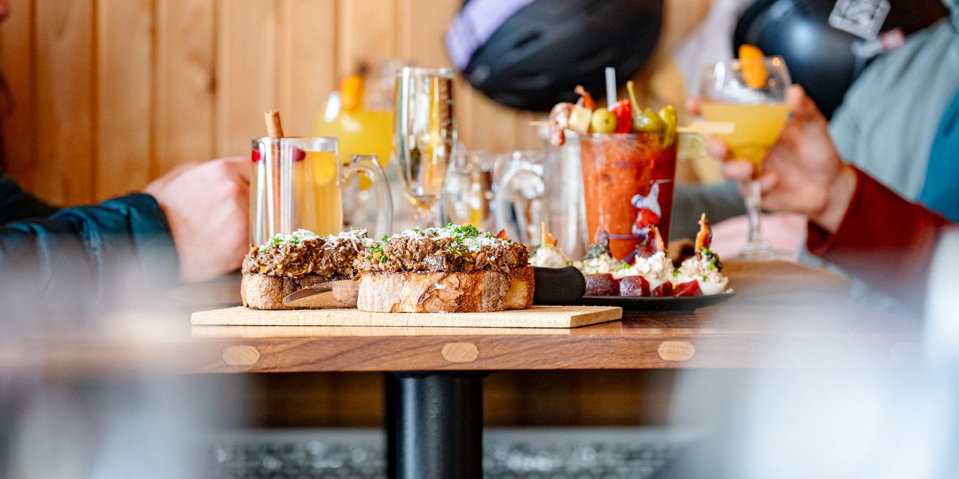 Food and drinks on a table at the Mountain Room.