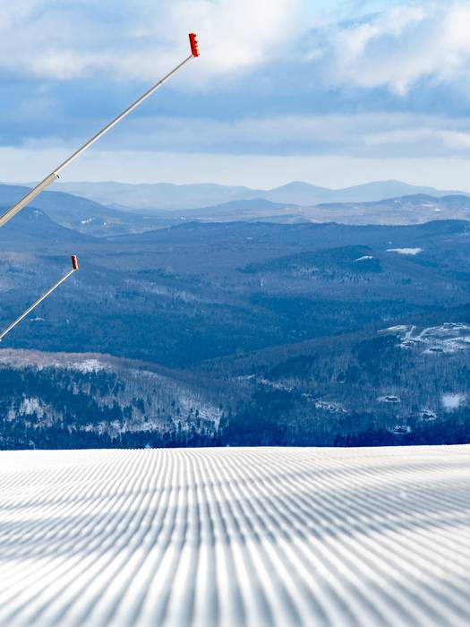 Pristine corduroy with the mountains in the background