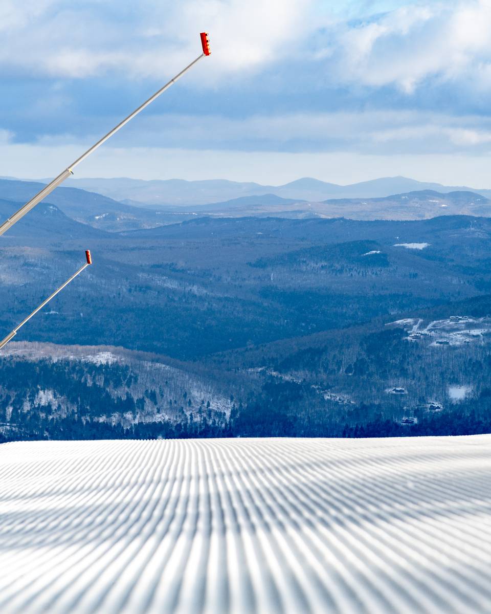 Pristine corduroy with the mountains in the background