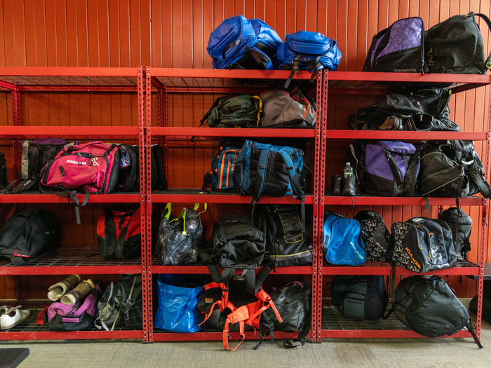 Bags on shelves in The Bag