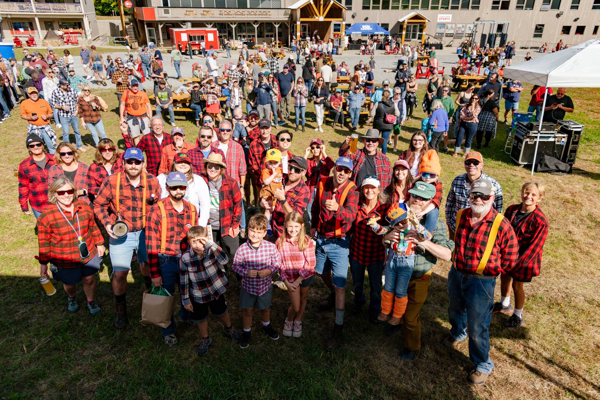 A large group dressed in flannel for Fall Fest at Sunday River