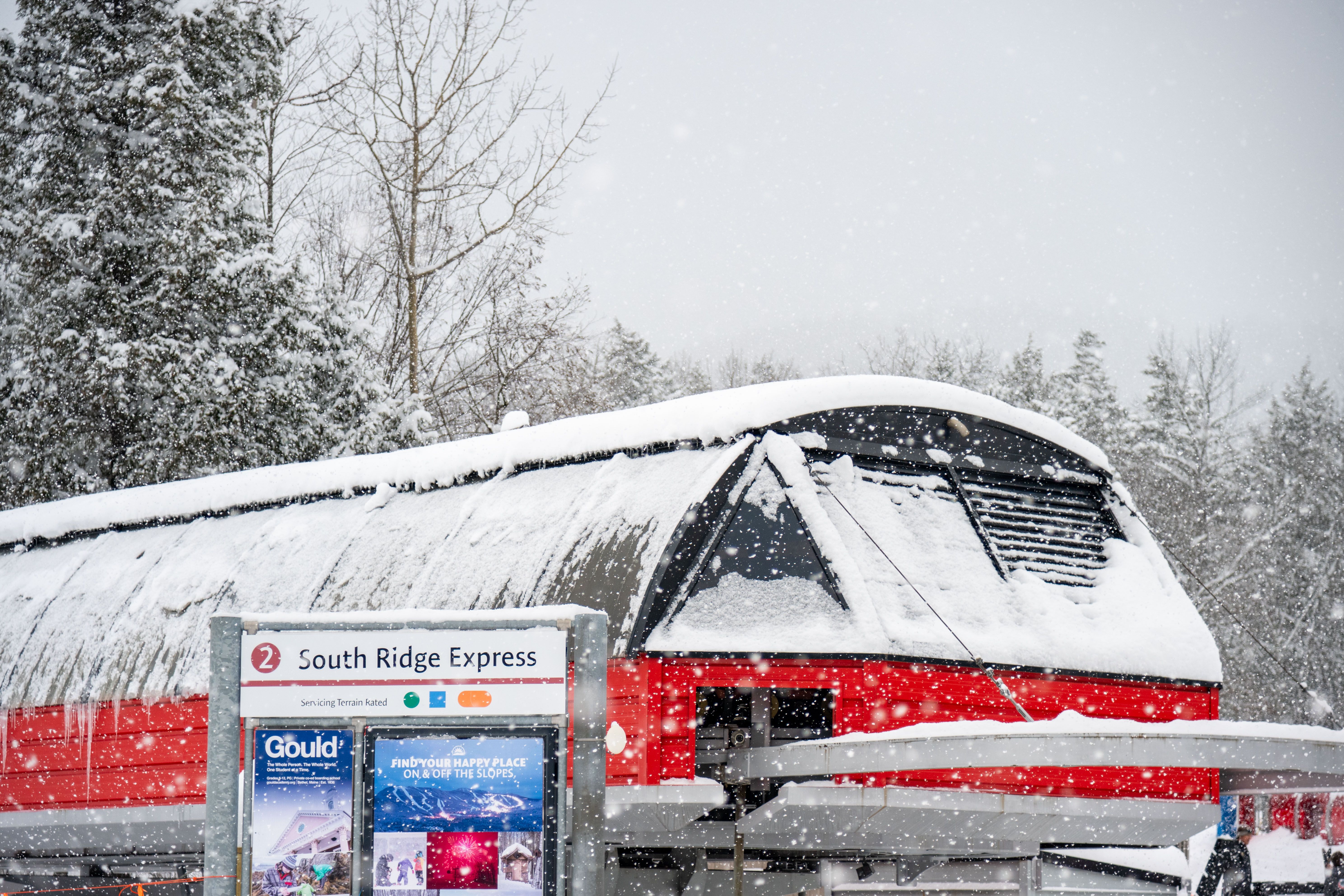 The South Ridge Express at Sunday River with recent snowfall.