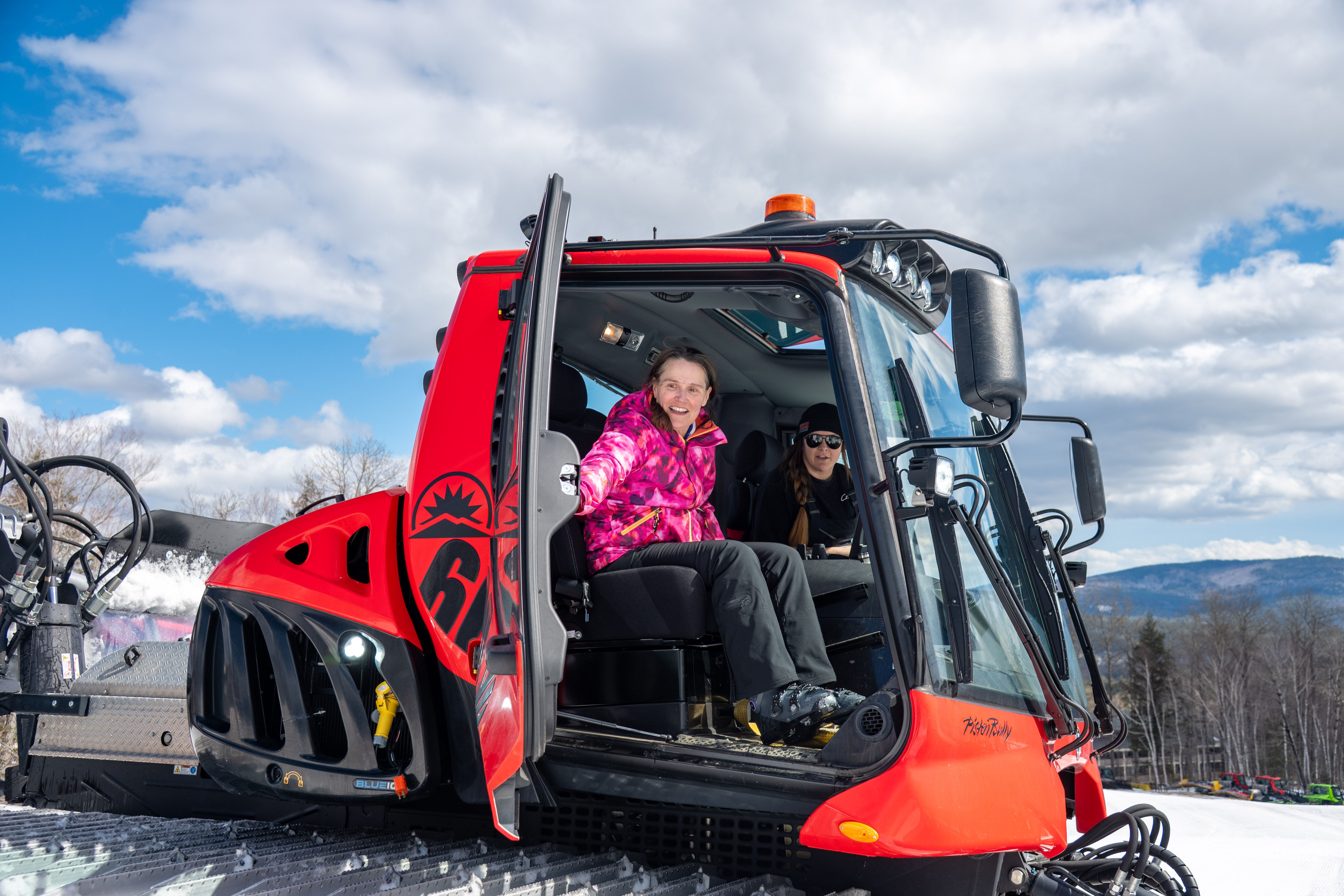 A woman in a groomer at Sunday River.