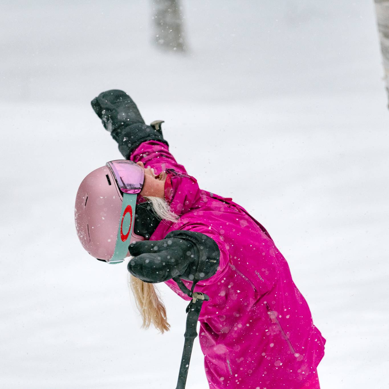 A woman excited about snow at Sunday River.