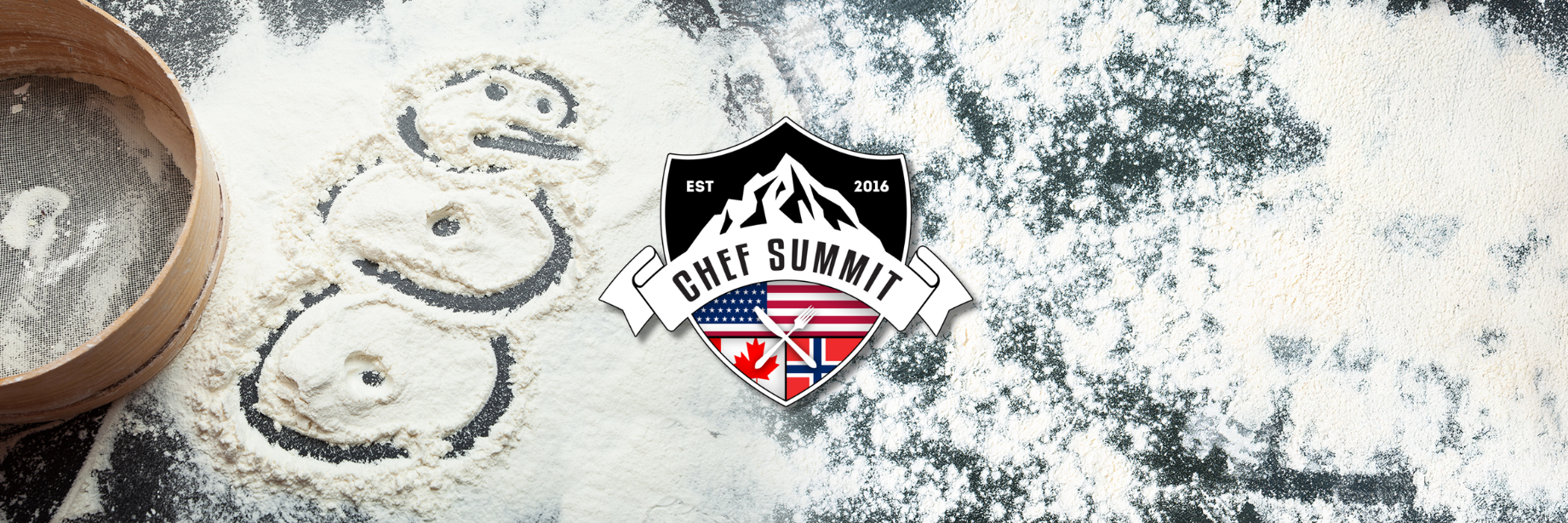 The Chef Summit logo over some fresh flour.