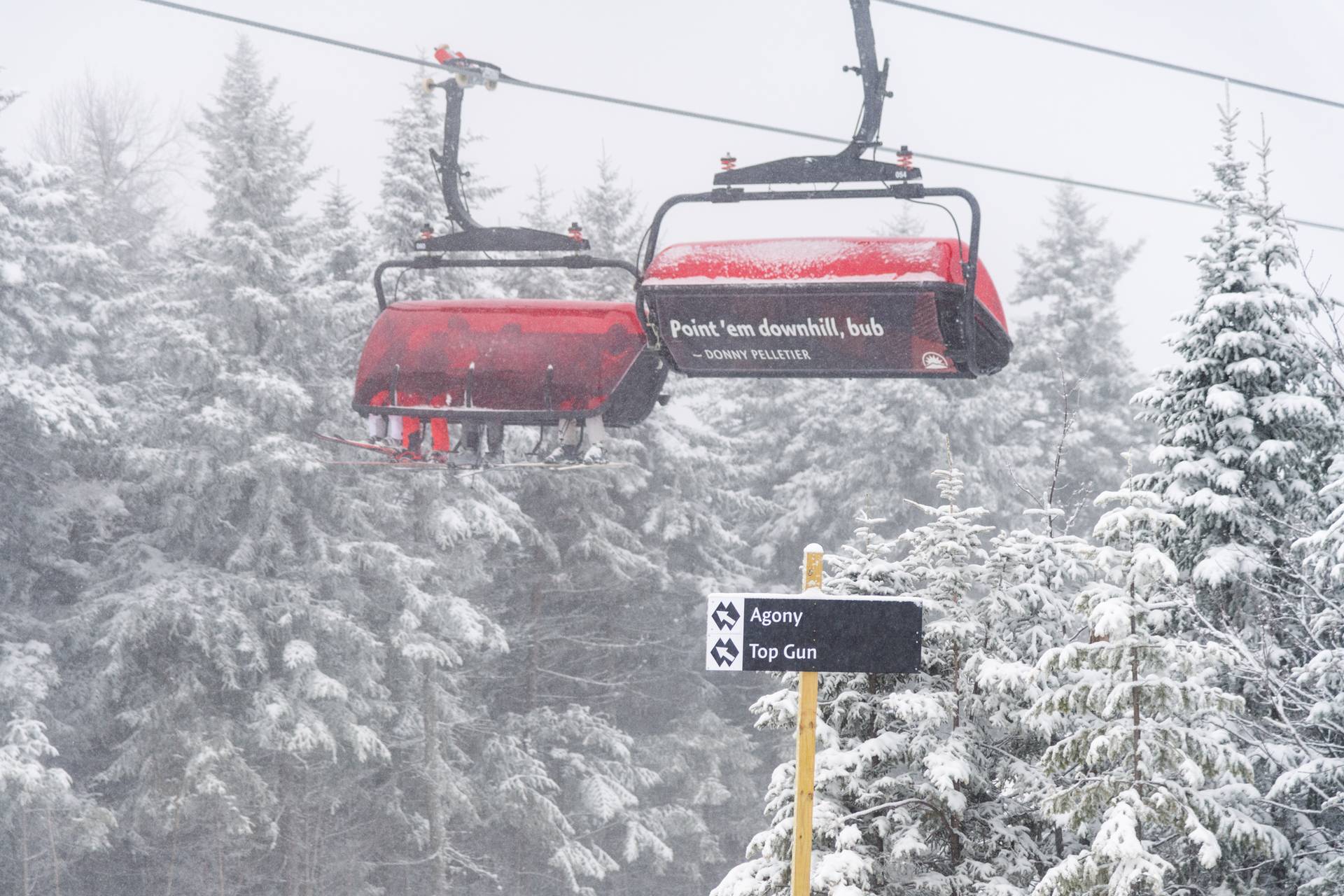 Bubbles down at the Barker 6 lift at Sunday River