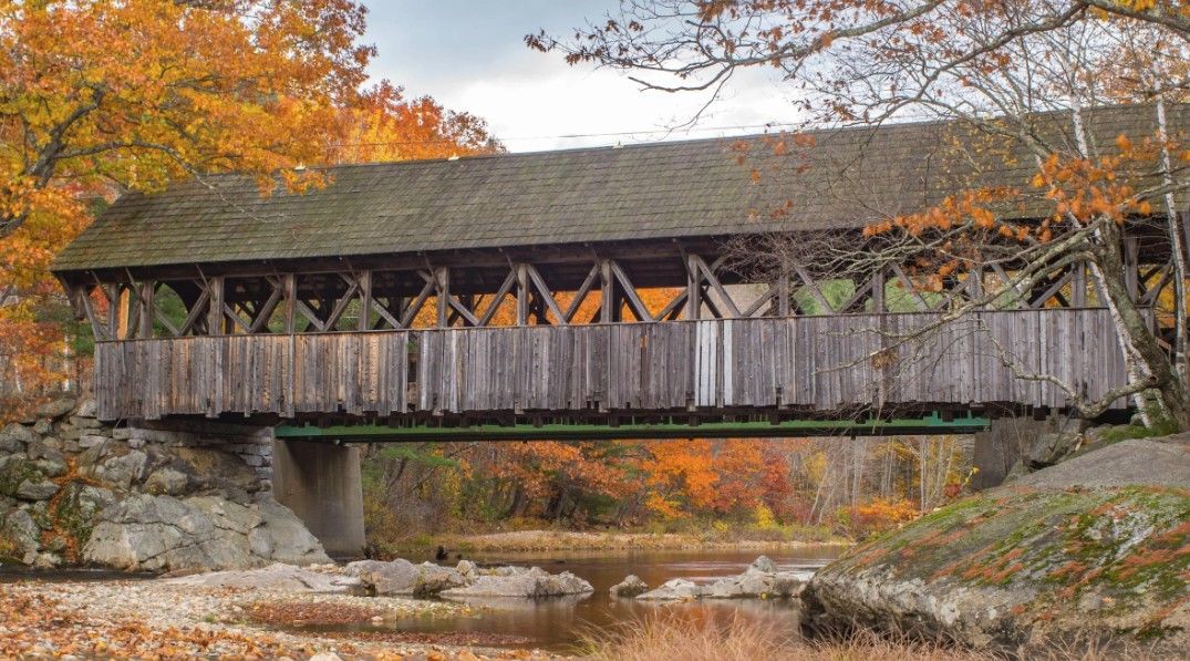 Sunday River Covered Bridge in the fall.