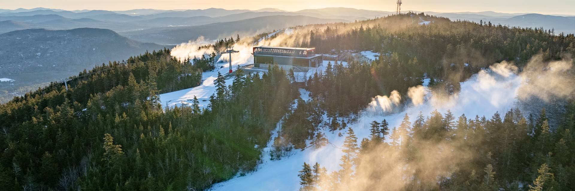 Snowmaking on trails surrounding the Barker 6 chairlift at Sunday River