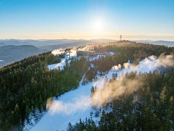 Snowmaking on trails surrounding the Barker 6 chairlift at Sunday River