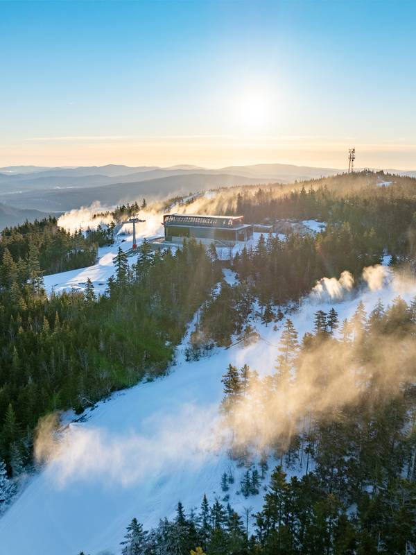 Snowmaking on trails surrounding the Barker 6 chairlift at Sunday River