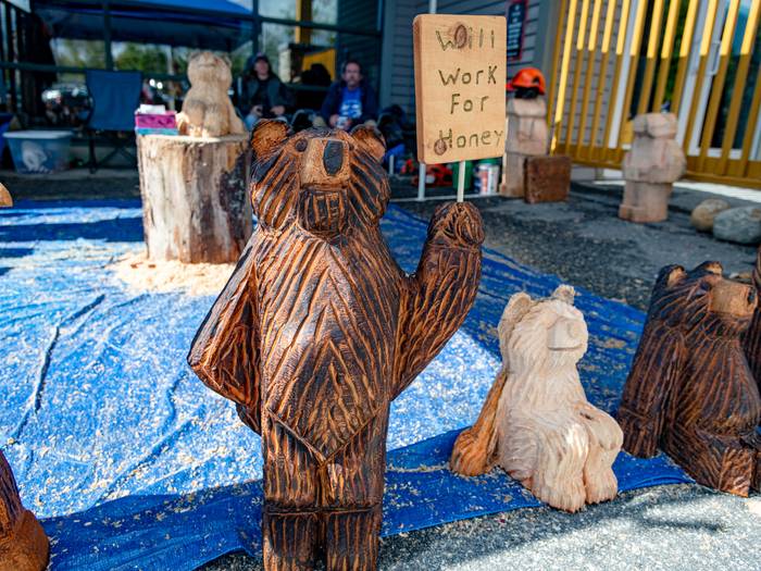 Wooden bears being sold at Sunday River's Fall Fest.