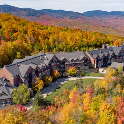 The exterior of the Jordan Hotel at Sunday River in the fall.